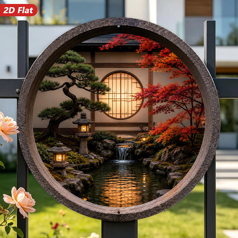 Bonsai Garden Wall - Decoración de Pared Metálica Redonda 2D,