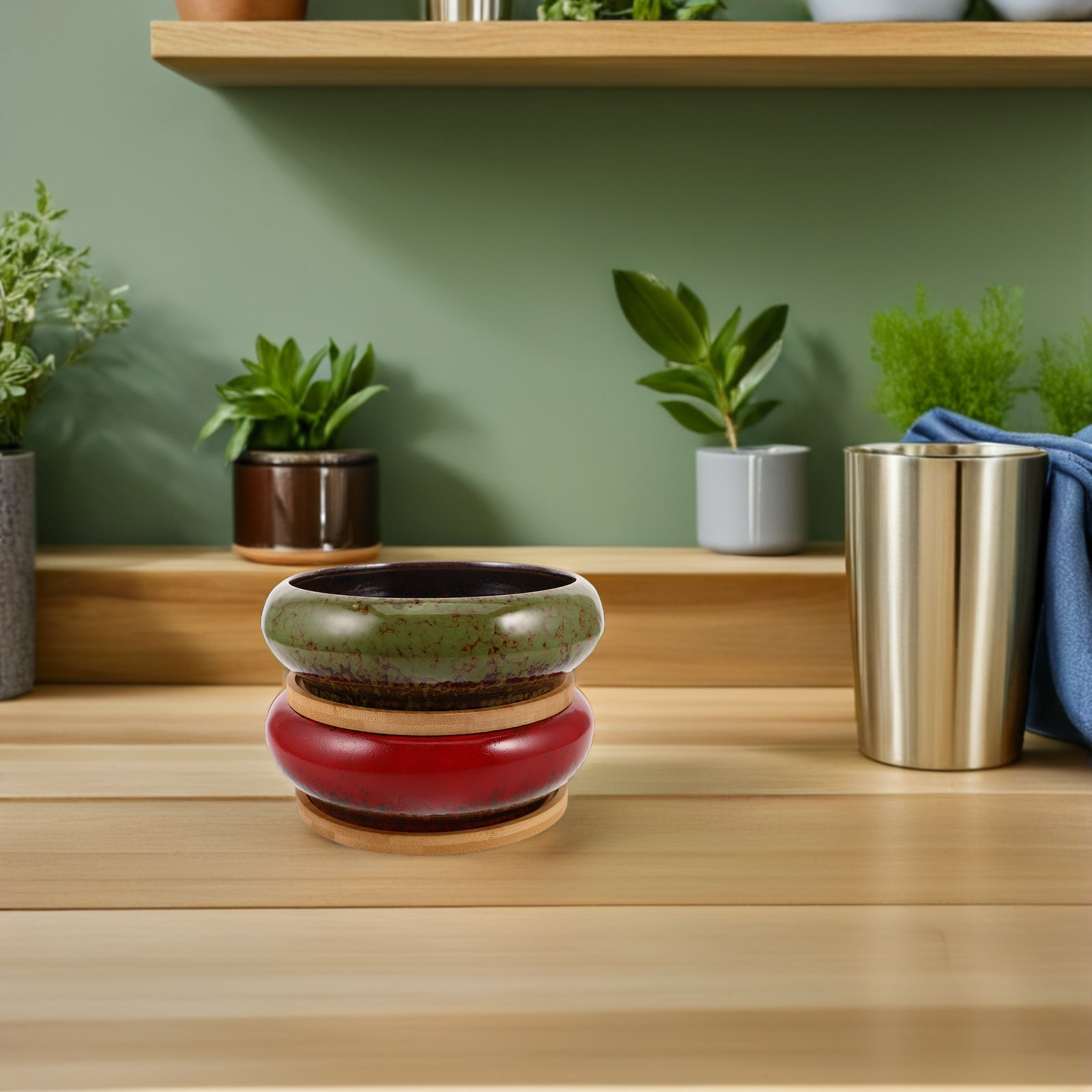 Juego de 2 Macetas de Cerámica - Bonsai Garden Display reseña y precio